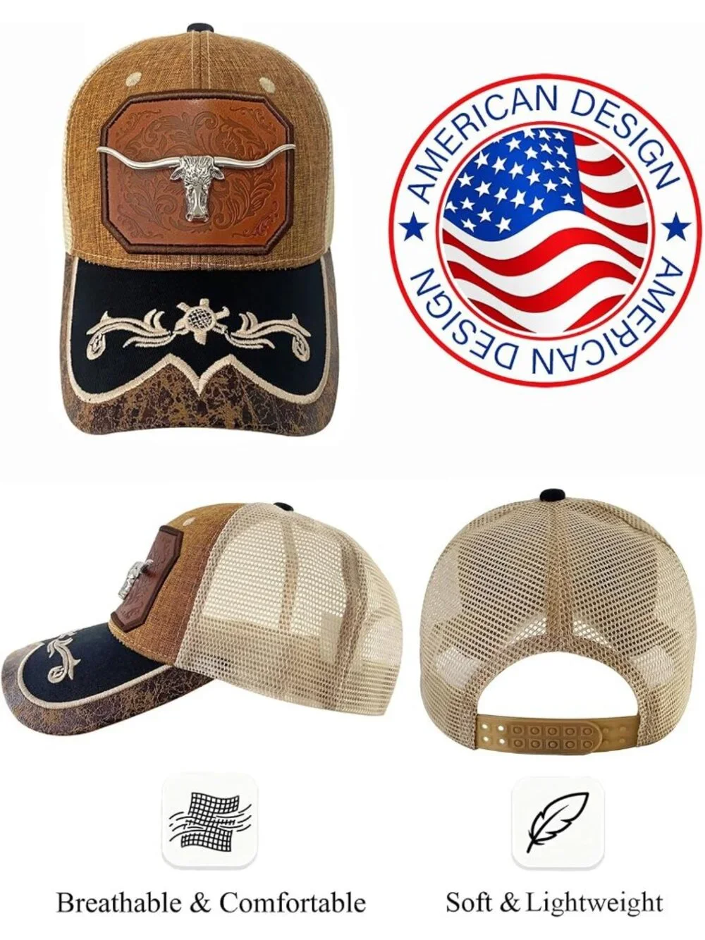 Men's A Brown Polyester Western Vintage Cowboy Cute Baseball Cap